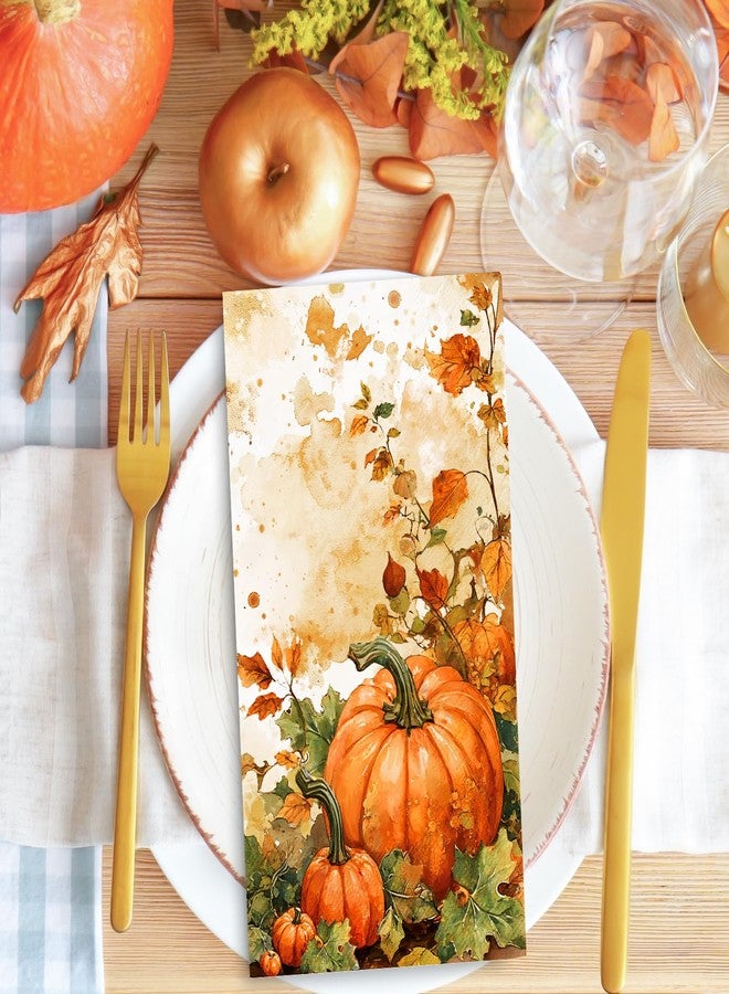 JarThenaAMCS 100 Pcs Fall Thanksgiving Paper Napkins Vintage Watercolor Pumpkins Disposable Guest Napkins for Autumn Harvest Dinner Holiday Party Bathroom Kitchen Home Table Decoration - Image 3